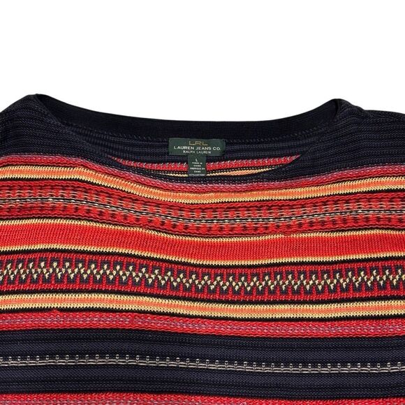 LRL Lauren Jeans Company intarsia multicolor red stripe cotton linen wool blend - Picture 2 of 8